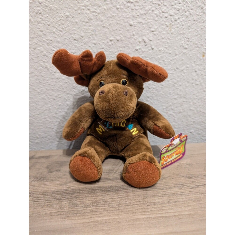 Souvies Mitch Moose Michigan Souvenir Beanbag Plush Blue Shirt